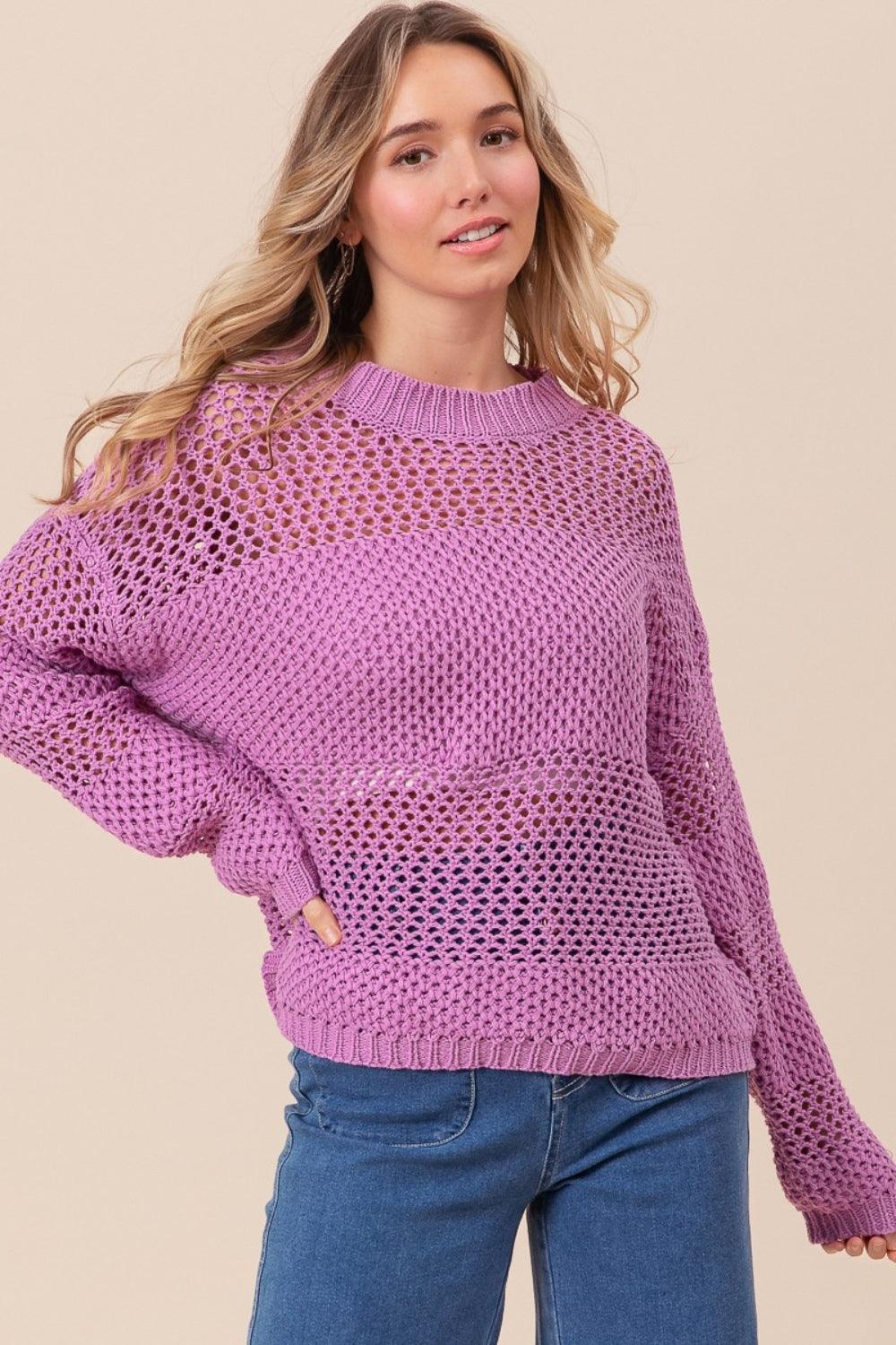 BiBi Openwork Long Sleeve Knit Top Sweaters