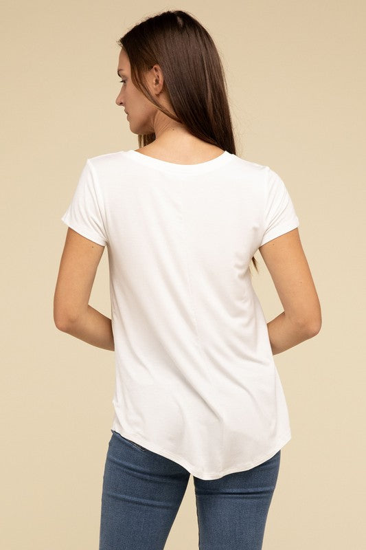 Flowy Round Hem Rayon Short Sleeve Top T-Shirts