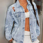 Distressed Wash Button Up Denim Jacket - DAVERRI FASHIONS