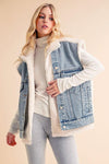 Aemi + Co Denim Patch Sherpa Vest Coat - DAVERRI FASHIONS