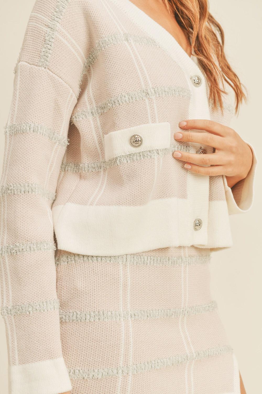 MABLE Plaid Button Down Sweater Cardigan and Mini Skirt Set | Outfit Sets Daverri Fashions