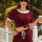 Burgundy ribbed knit Daverri Fashions top and shorts set with white trim