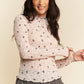 Davi & Dani light pink long-sleeve mesh top with bow pattern and ruffles