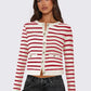 Striped Round Neck Button Up Long Sleeve Cardigan - DAVERRI FASHIONS