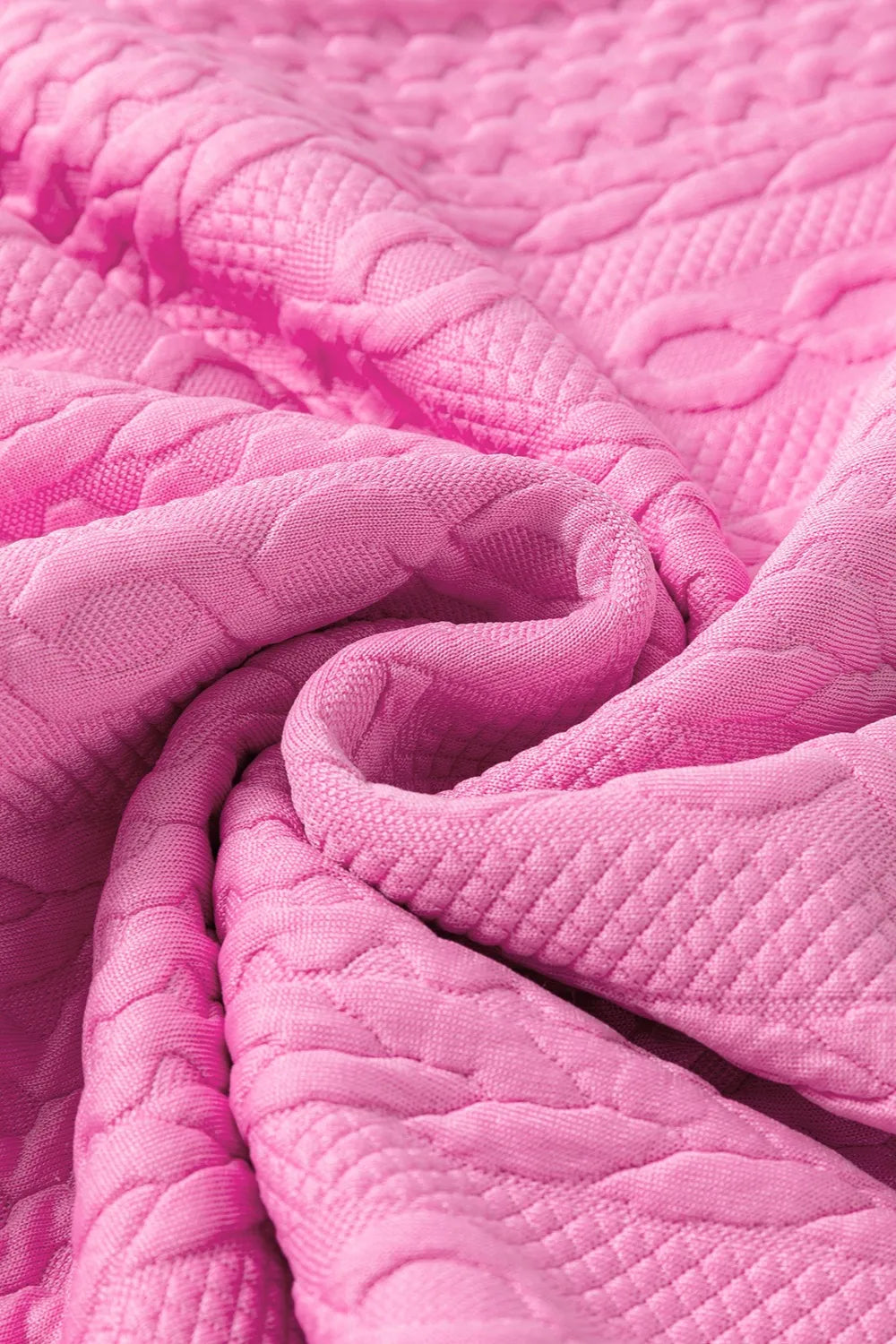 Soft vibrant pink quilted fabric in Contrast Trim Round Neck Top and Shorts Set