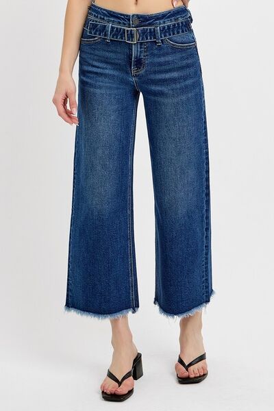 RISEN Raw Hem Wide Leg Attached Buckle Jeans Jeans