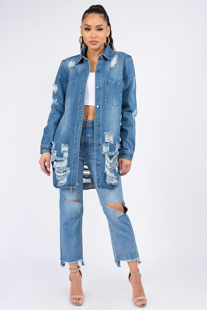 American Bazi Distressed Denim Shirt Jacket Denim Jackets