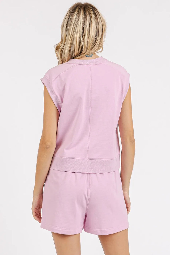 Mittoshop French Terry Crew Neck Top and Shorts Set Outfit Sets