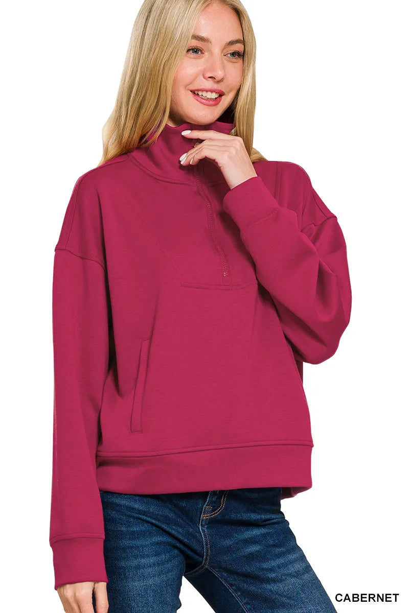 Zenana Scuba Half Zip Sweatshirt with Pockets | Sweatshirts Daverri Fashions
