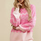 Womens pink and white geometric knit drop shoulder sweater