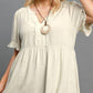 Umgee Full Size Raw Hem Notched Babydoll Linen Blouse Plus Size Blouses