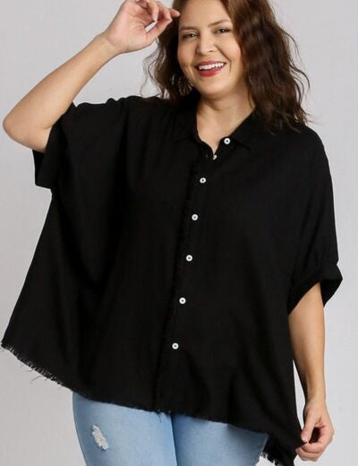 Umgee Full Size Linen Blend Button Down Shirt Plus Size Shirts