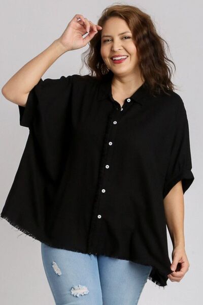 Umgee Full Size Linen Blend Button Down Shirt Plus Size Shirts