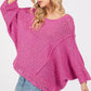 SAGE + FIG Magenta Distressed Asymmetrical Open Stitch Sweater - DAVERRI FASHIONS