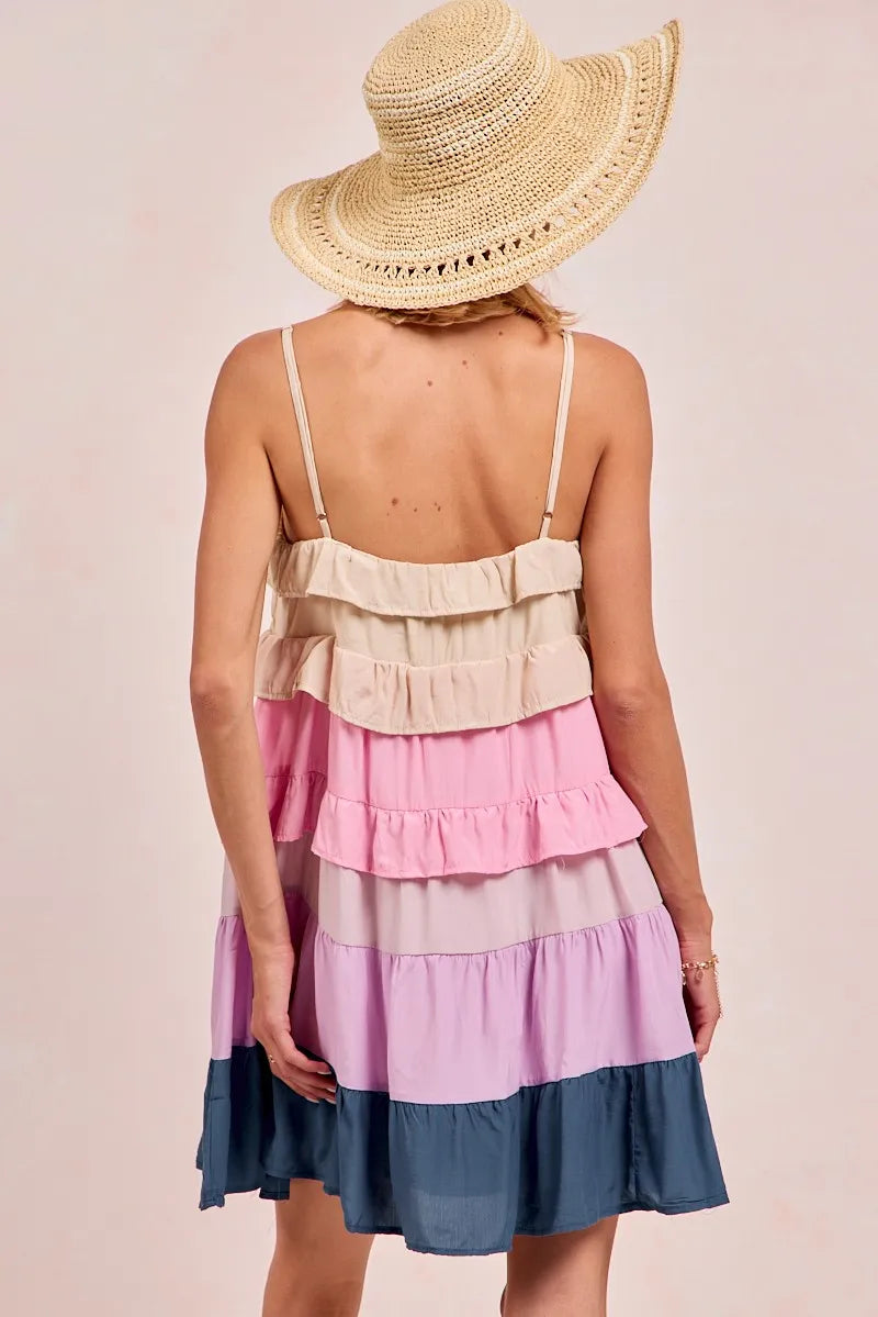 BiBi Color Blocked Tiered Dress Mini Dresses