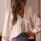 Delicate off-white Lace Trim V-Neck Blouse with intricate lace detailing