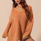 SO ME Oversized Two Tone Textured V Neck Sweater - DAVERRI FASHIONS