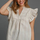 Umgee Full Size Striped Babydoll Top Plus Size Dust Storm