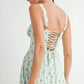 MABLE Floral Print Bustier Back Lace Up Midi Dress