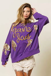 BiBi Sequin Football Patches Game Day Sweatshirt | Sweatshirts Daverri Fashions