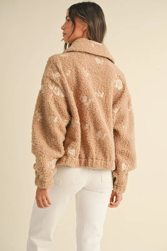 MABLE Floral Embroidered Fleece Teddy Jacket