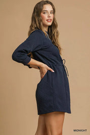 Umgee Drawstring Cable Knit Mini Dress with Pockets | Mini Dresses Daverri Fashions
