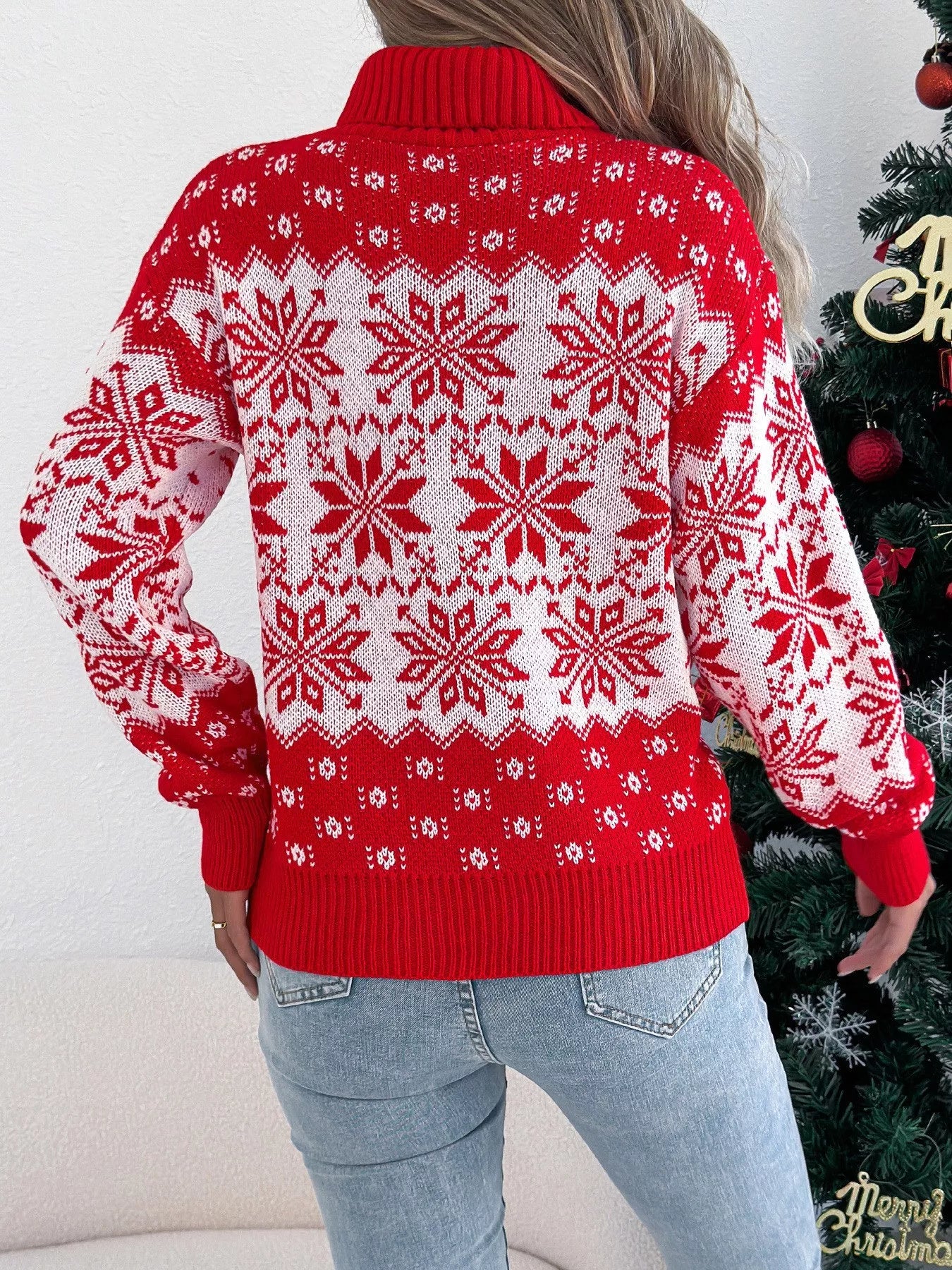 Christmas Snowflake Turtleneck Long Sleeve Sweater | Sweaters Daverri Fashions