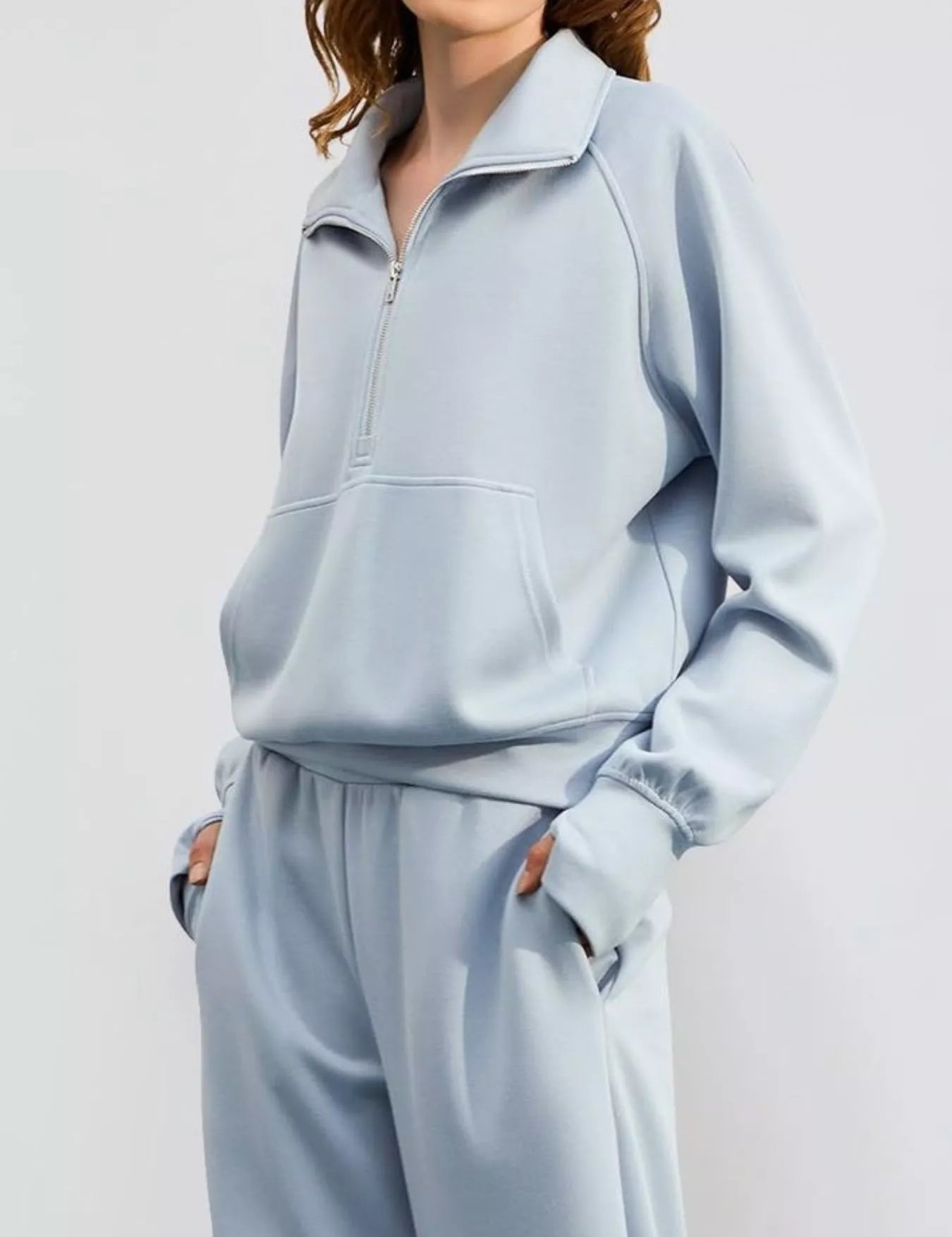 Full Size Half-Zip Sweatshirt and Wide-Leg Pants Set Plus Size | Outfit Sets Daverri Fashions