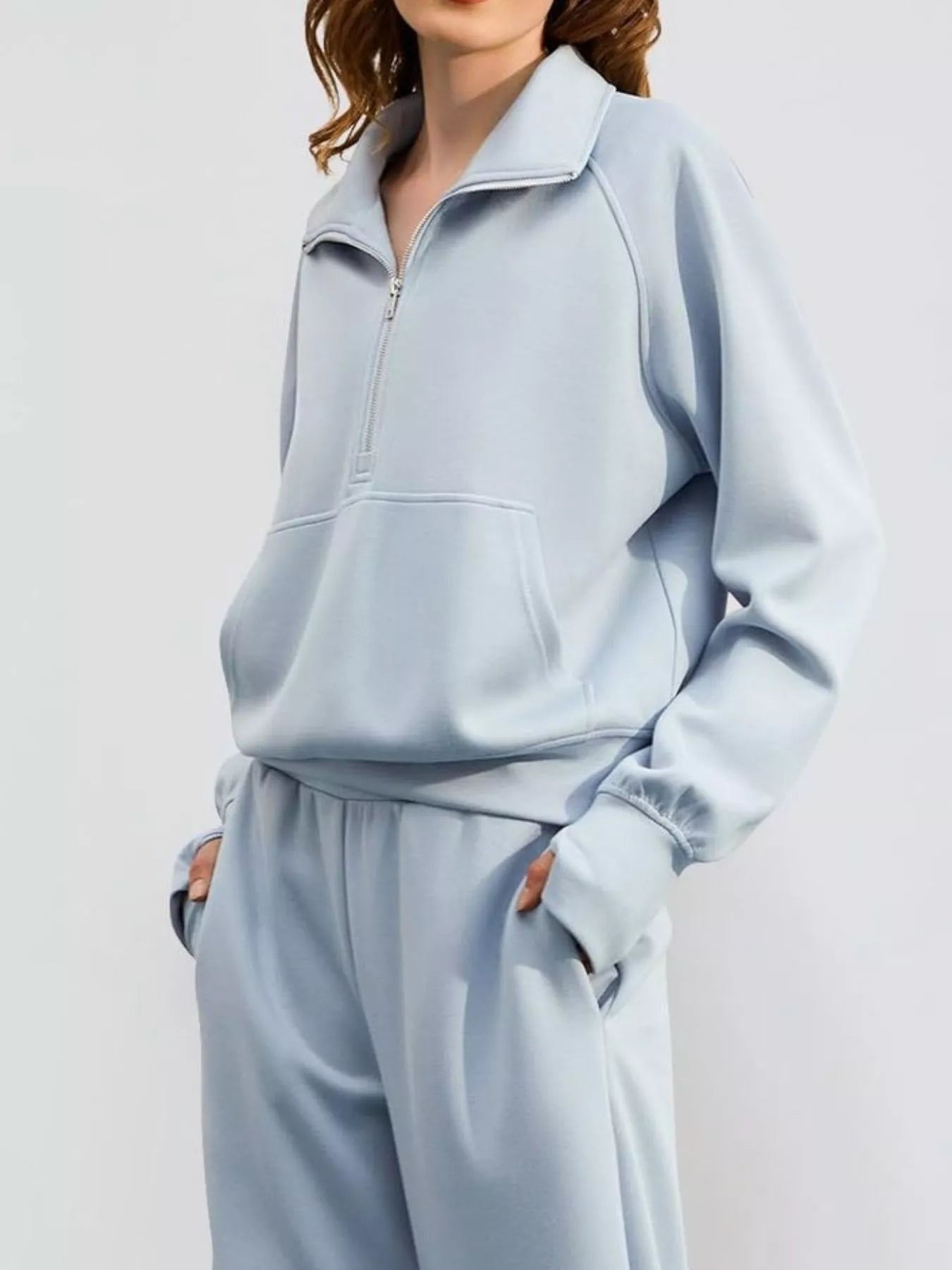 Full Size Half-Zip Sweatshirt and Wide-Leg Pants Set Plus Size | Outfit Sets Daverri Fashions