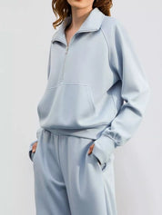 Full Size Half-Zip Sweatshirt and Wide-Leg Pants Set Plus Size | Outfit Sets Daverri Fashions