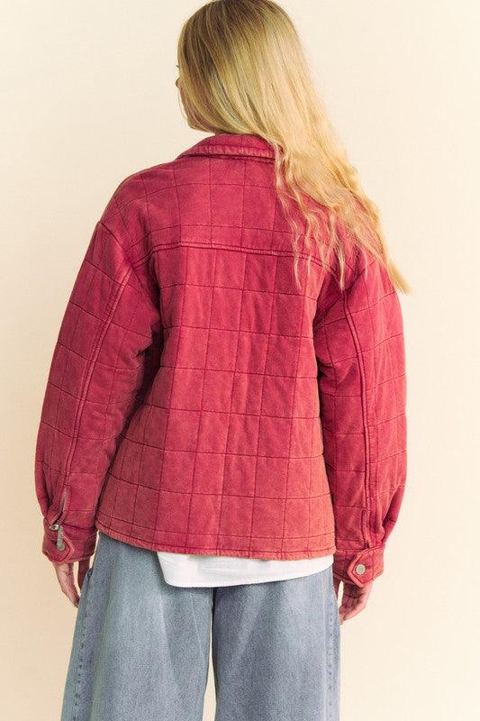 Davi & Dani Quilted Button Down Shacket with Chest Pockets Shackets