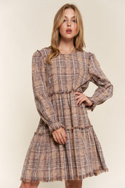 And The Why Full Size Washed Frayed Tiered Plaid Dress | Daverri Fashions