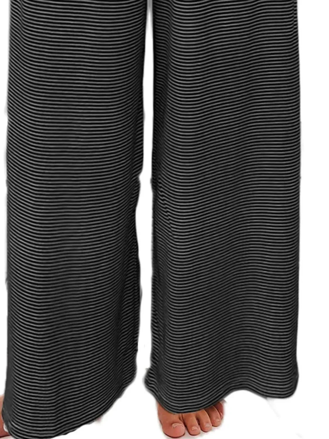 Drawstring Striped Wide Leg Pants - DAVERRI FASHIONS
