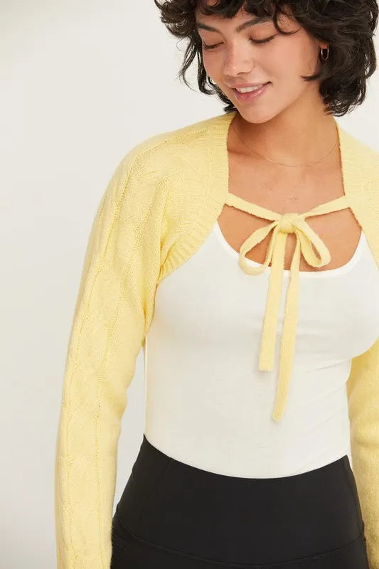 HYFVE Cable-Knit Tie-Front Shrug | Daverri Fashions