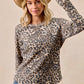 BiBi Leopard Print Washed Waffle Thermal Top with Thumb - DAVERRI FASHIONS