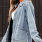 Scallop Trim Collar Patched Pocket Button Up Denim Jacket - DAVERRI FASHIONS