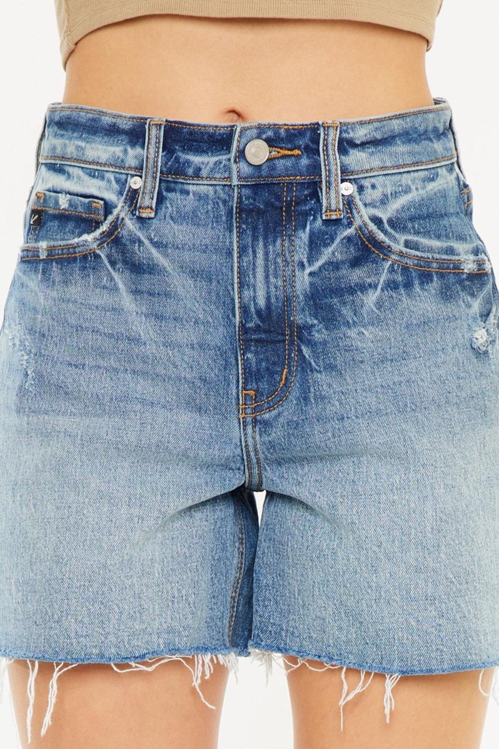 Kancan Full Size Raw Hem High Waist Denim Shorts Denim Shorts