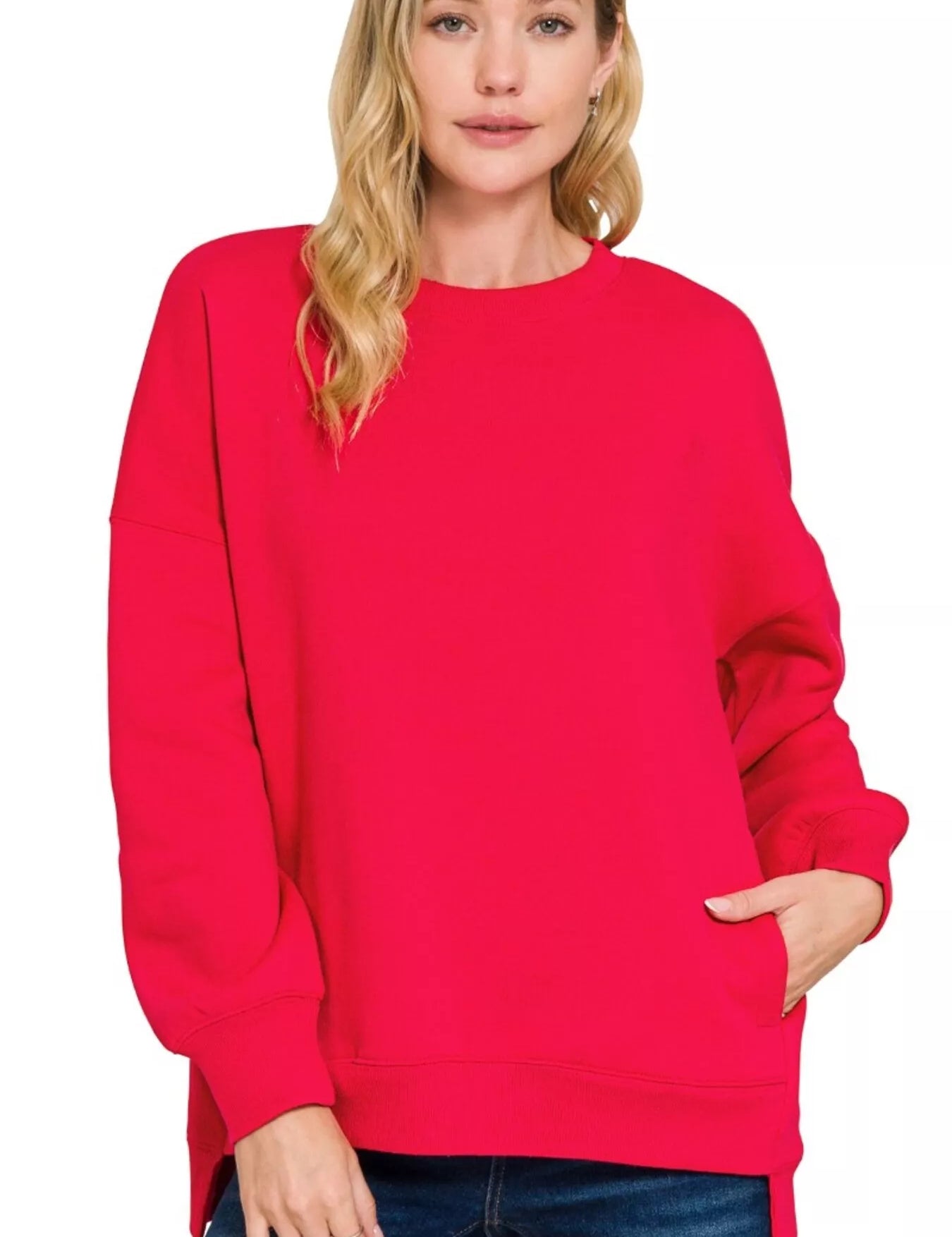 RUBY Zenana Full Size Fleece Hi-low Boyfriend Sweatshirts with Pockets Plus Size | Sweatshirts Daverri Fashions