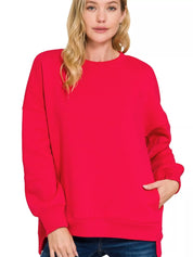 RUBY Zenana Full Size Fleece Hi-low Boyfriend Sweatshirts with Pockets Plus Size | Sweatshirts Daverri Fashions