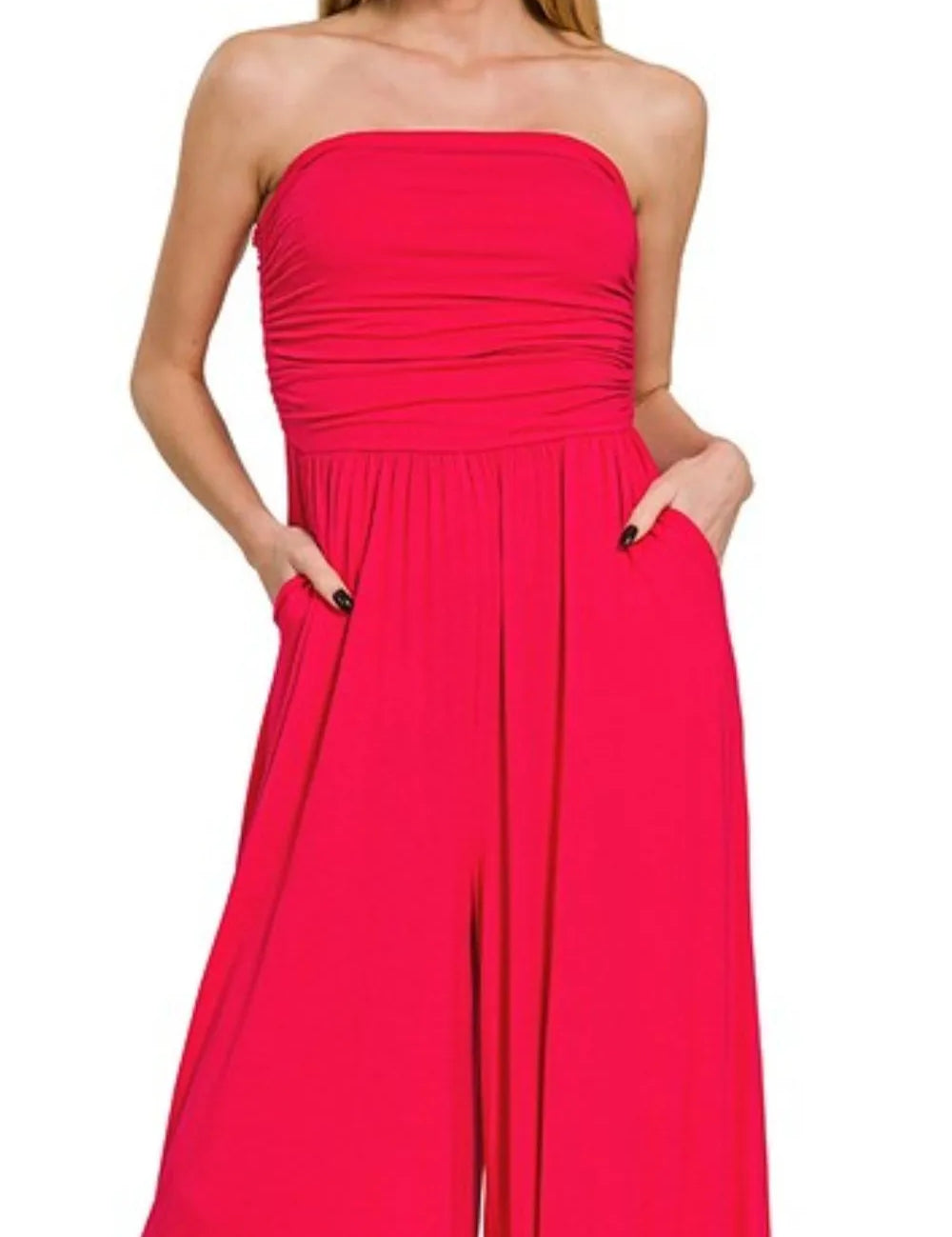 Zenana Double Layered Strapless Tube Top Jumpsuit | Jumpsuits Daverri Fashions