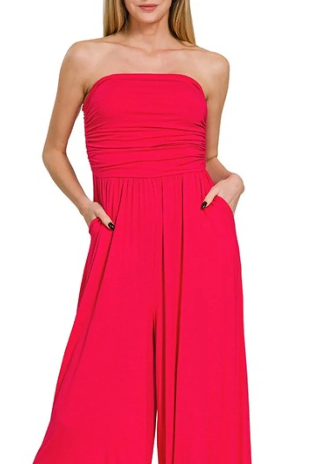 Zenana Double Layered Strapless Tube Top Jumpsuit Jumpsuits