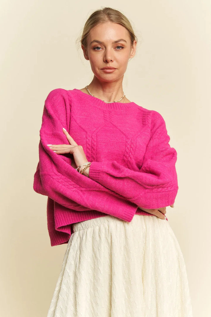 Davi & Dani Diamond Cable Pattern Drop Shoulder Sweater | Sweaters Daverri Fashions