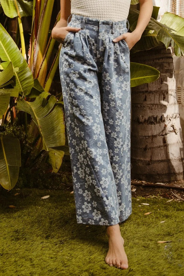 BiBi Floral Texture Wide Leg Jeans Jeans