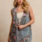 BiBi Floral Print Washed Denim Long Rider Vest - DAVERRI FASHIONS