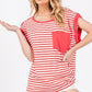 Ces Femme Side Slit Striped Cap Sleeve T-Shirt - DAVERRI FASHIONS