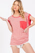 Ces Femme Side Slit Striped Cap Sleeve T-Shirt - DAVERRI FASHIONS