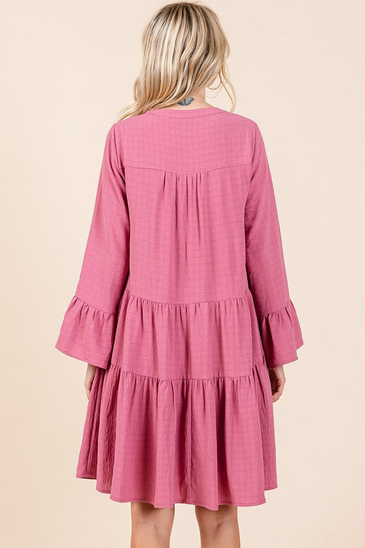 Mittoshop Tiered Notched Flare Sleeve Dress