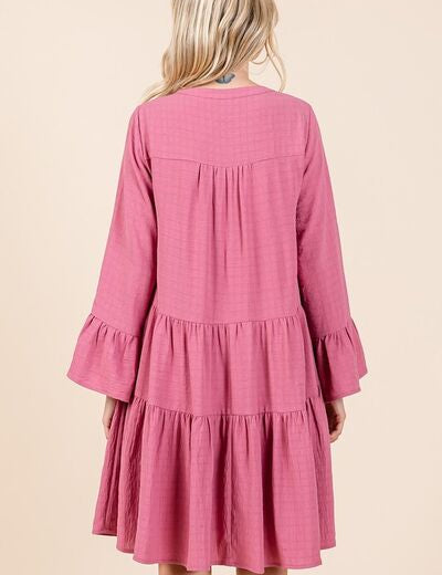 Mittoshop Tiered Notched Flare Sleeve Dress