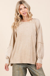 Mittoshop Mineral Wash Raglan Long Sleeve Oversized Top Tops