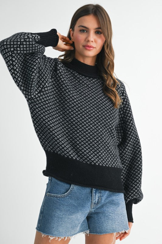 Black and white patterned Aemi + Co Echo loose fit knit sweater small